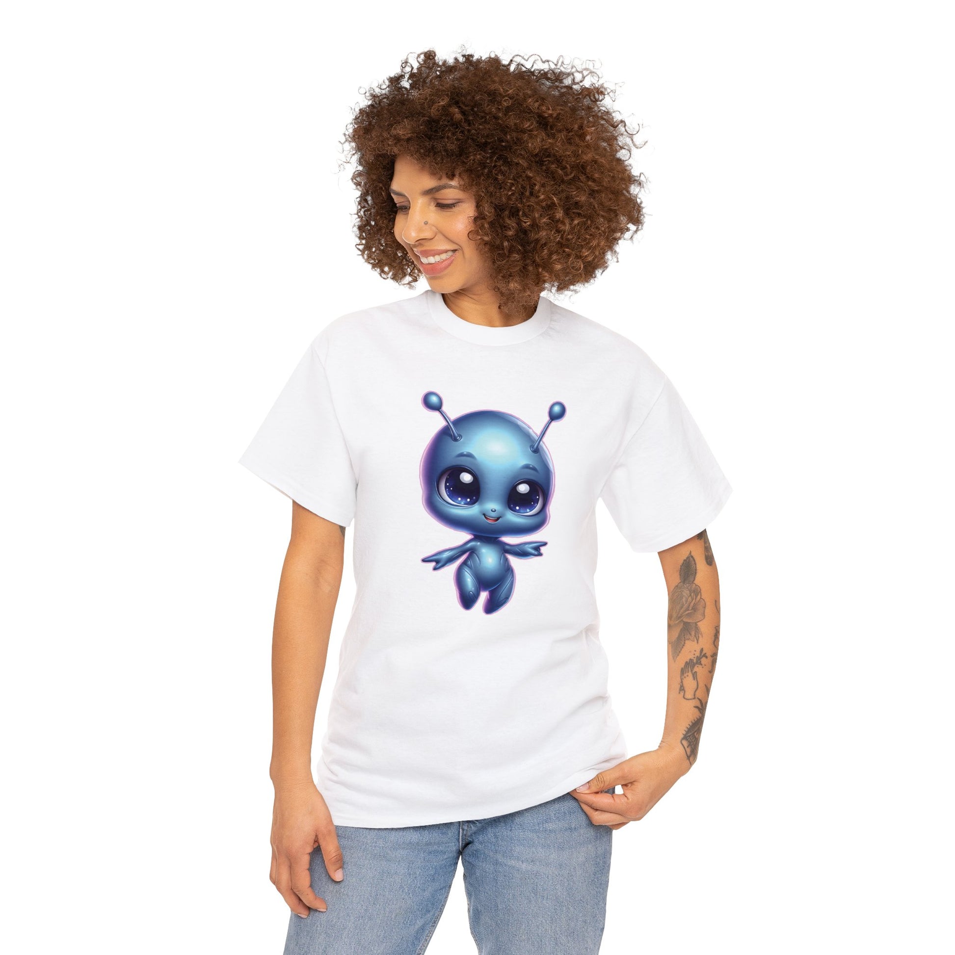 Cosmic Cutie Dancing - Adorable Alien Unisex Heavy Cotton Tee - Available up to 5XL - Unchained Creation